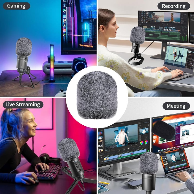 JYUVICT فلتر صوتي لميكروفون Audio-Technica AT2020، أغطية ميكروفون من الفوم مع غطاء رياح فروي فلتر تسجيل صوتي وعزل الضوضاء ل AT2020USB AT2035 AT2040 AT2050 ATR2500 ATR2500X AT4040 - Image 2